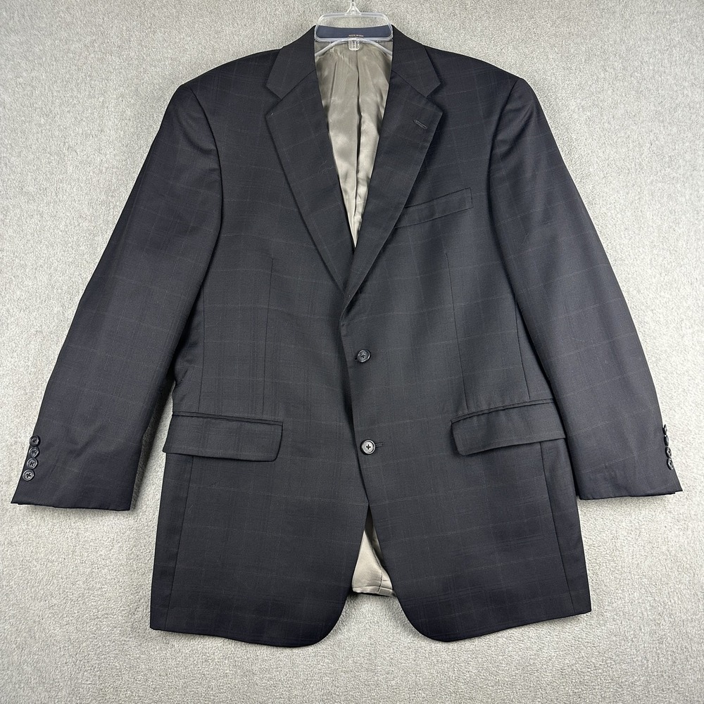 Hart Schaffner Marx Suit Jacket Men 42R Blue Windowpane Wool Gold Trumpeter Reda